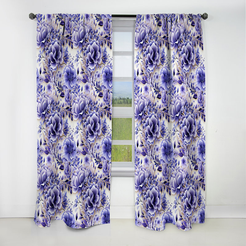 White And Purple Lavender Persian Paisleys I - Floral Curtain - Blackout Curtain - 1 Panels, 52" W x 63" L