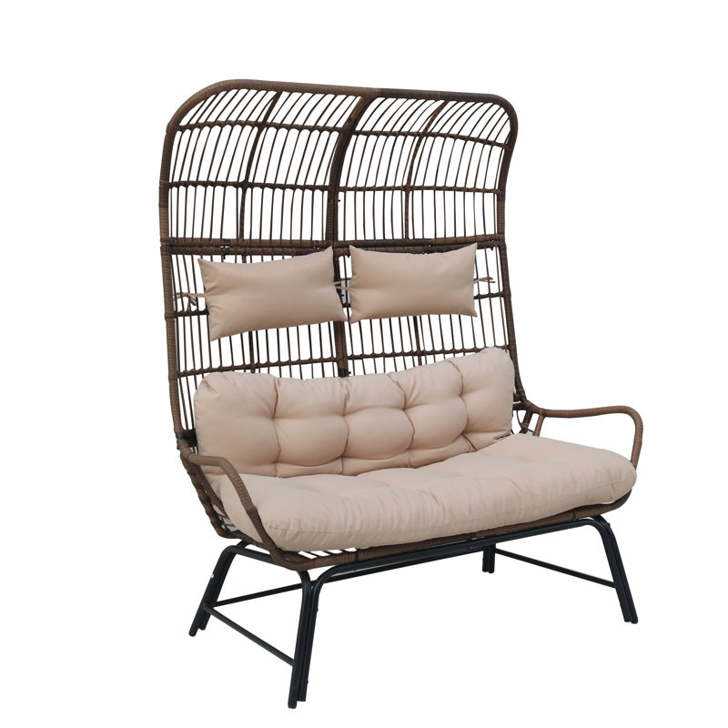 Fauteuil à œufs d'intérieur pour 2 personnes avec repose-pieds, Brun, Beige