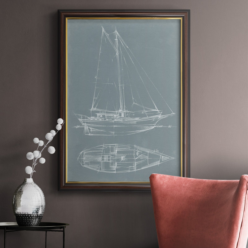 Yacht Sketches III, toile encadrée de qualité supérieure - prête à être accrochée, L 24 po x H 36 po x P 2,5 po