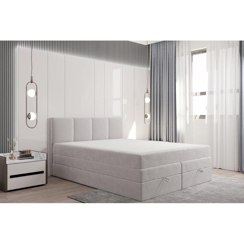 Boxspring Bed Balle with Storage, Gray, 200 x 200cm