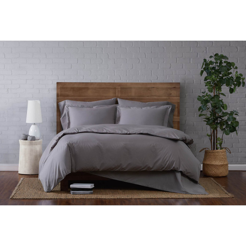 Jededian 100% Cotton Percale Duvet Cover Set, King Duvet Cover + 2 Shams, Gray