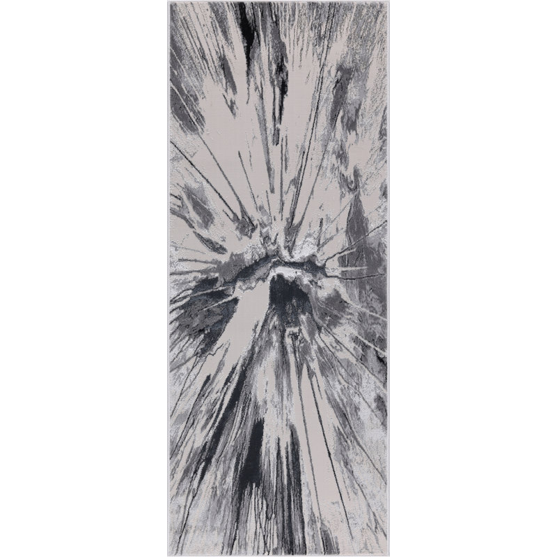 Nevada Collection Abstract Burst Black and Grey Rug, Runner 2' x 8'