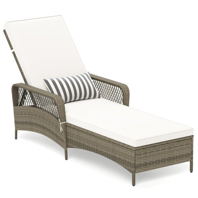 Outdoor 6-Position Adjustable Chaise Patio Recliner w/ Backrest Cushion & Pillow