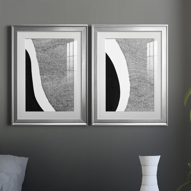 «Black & White Abstract I», ensemble de 2 impressions encadrées, Cadre argenté, H 24,5 po x l 18,5 po x P 1,25 po