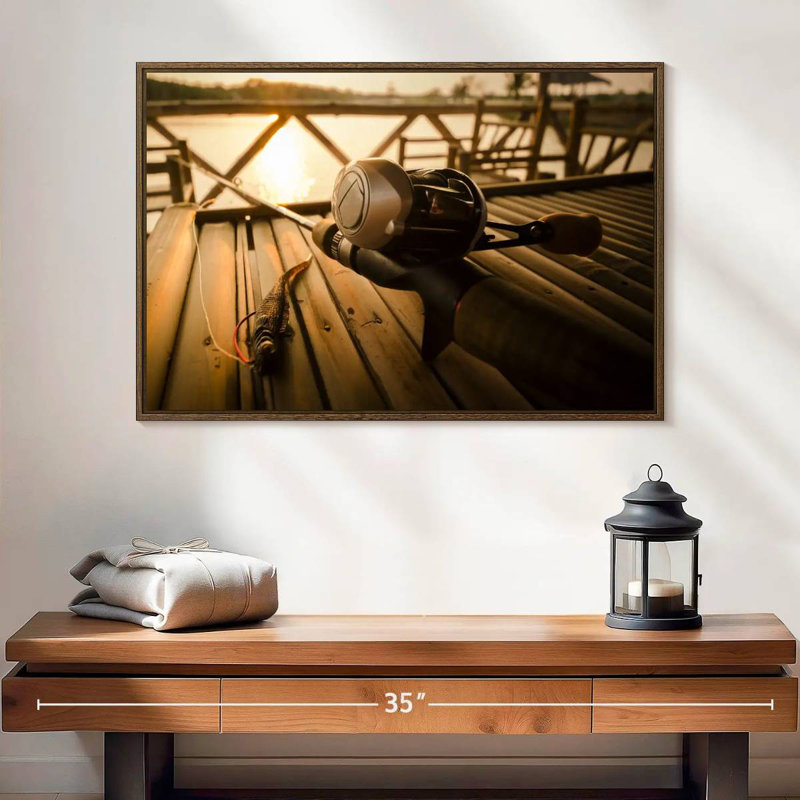 Bass Fishing Set, 25" X 17", Floating Frame Walnut
