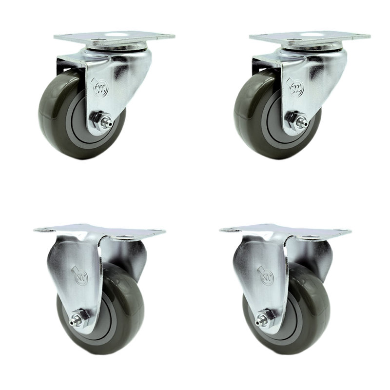 4 Piece Polyurethane Caster Set, Gray