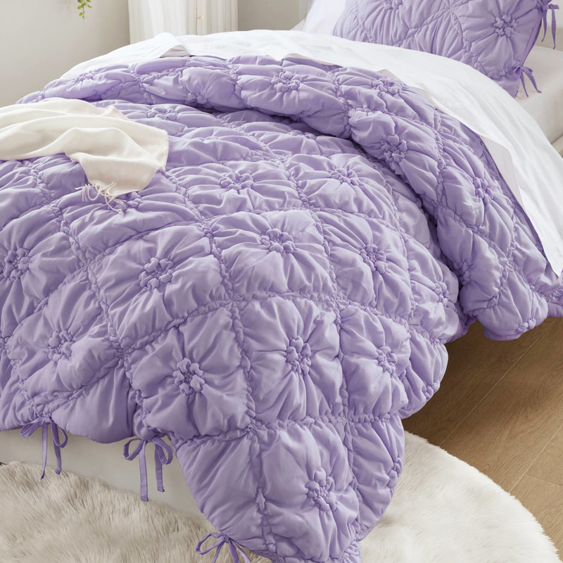 2 pièces d'édredon simple à motif floral mauve, avec une jolie courtepointe, une douceur semblable au nuage, une utilisation toutes saisons, floral avec une broderie décontractée, un froncement élastique, une microfibre respirante, sécuritaire et confortable pour
