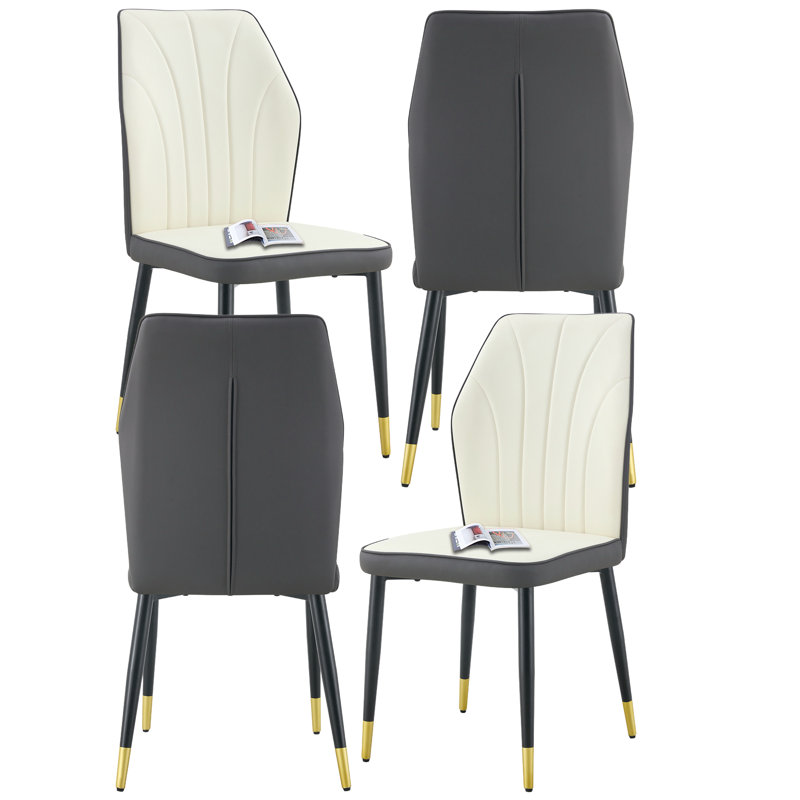 Ensemble de chaises de salle à manger en cuir à motif en métal (ensemble de 4), Blanc / Gris