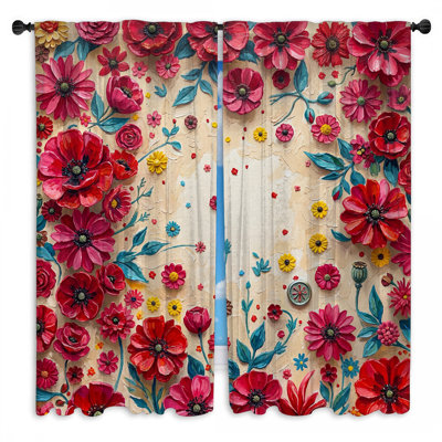 Rideaux de fleurs rouges et roses à motif floral transparent et obscurcissant - 2 panneaux