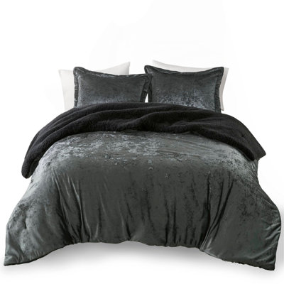 3 PCS Crushed Velvet Sherpa Reversible Comforter Set