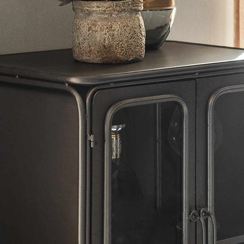 Black+Nut-brown Solid Wood+Iron+Glass Display Cases, Black/Nut Brown