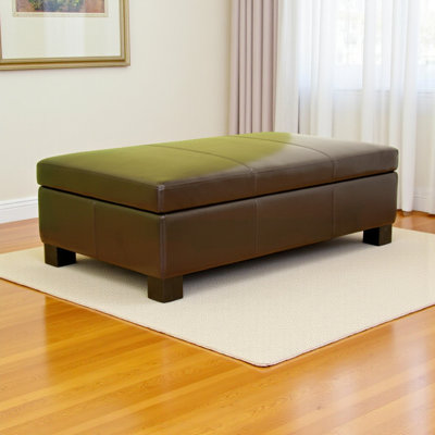 Banc de rangement rembourré en similicuir Kashyap au fini brun foncé, H 15 po x l 47 po x P 27 po
