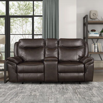 Bayshore 80" Modern & Contemporary Faux Leather Double Glider Reclining Love Seat with Center Console, Receptacles and USB Ports