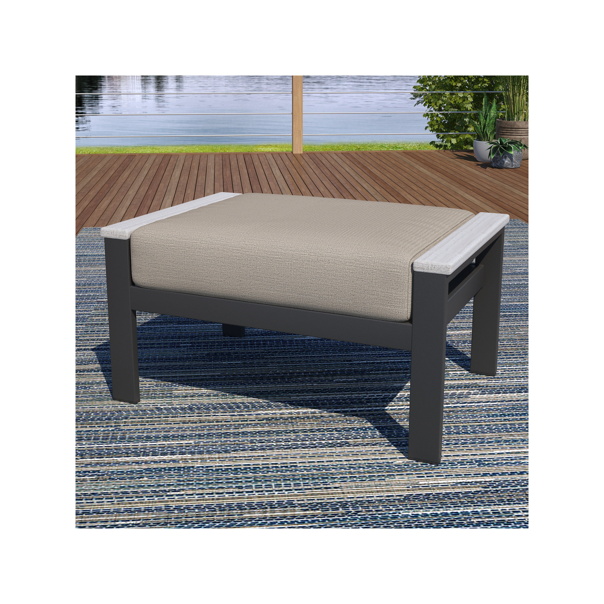 Townsend Outdoor Ottoman with Sunbrella® Cushion, Cast Silver Sunbrella®