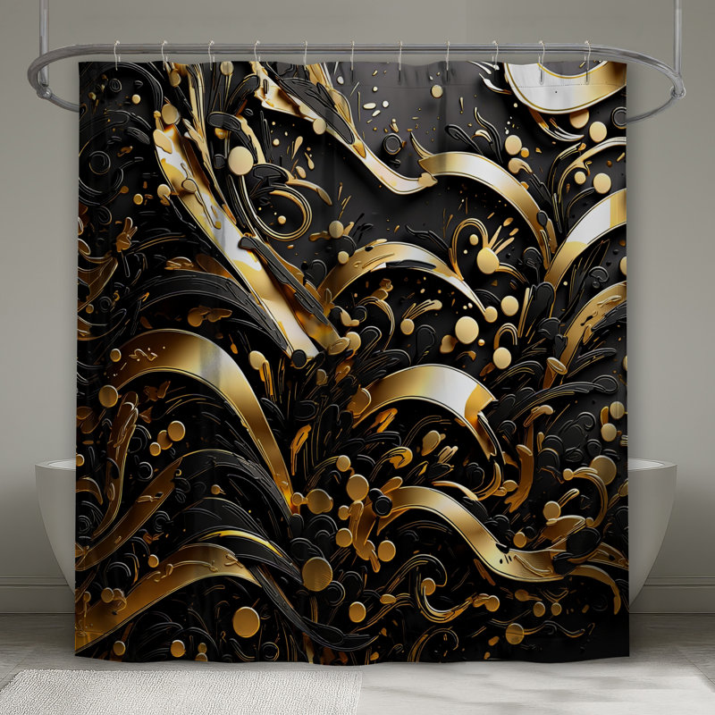 Rideaux de douche noirs à tourbillons très longs, L 70 po x H 84 po