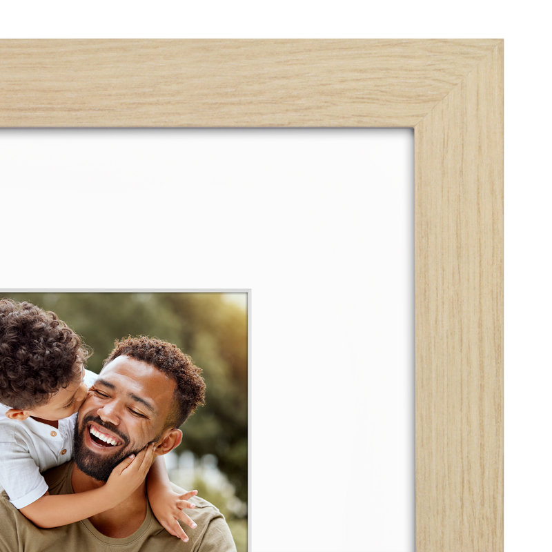 Cadre photo Americanflat - Cadre avec passe-partout - Moulure large - Verre résistant aux chocs, Chêne naturel, 8 po x 8 po