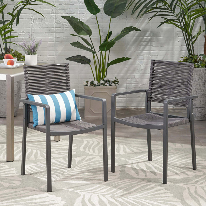 Aluminum Dining Chairs with Rope Seat, Set of 2