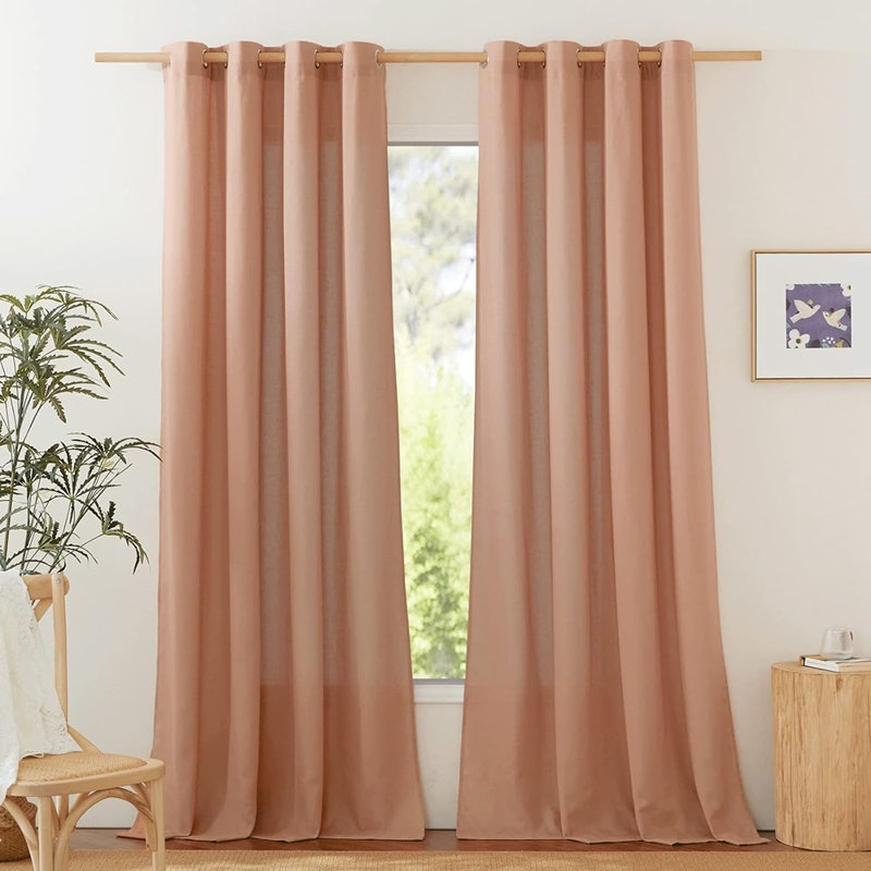 Rideaux en lin lin terre cuite, rideaux semi-transparents à œillets avec filtrage de la lumière, intimité assurée, 2 panneaux pour la chambre à coucher