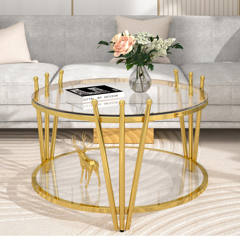 Table basse ronde à 2 niveaux avec plateau en verre Seja, Transparent