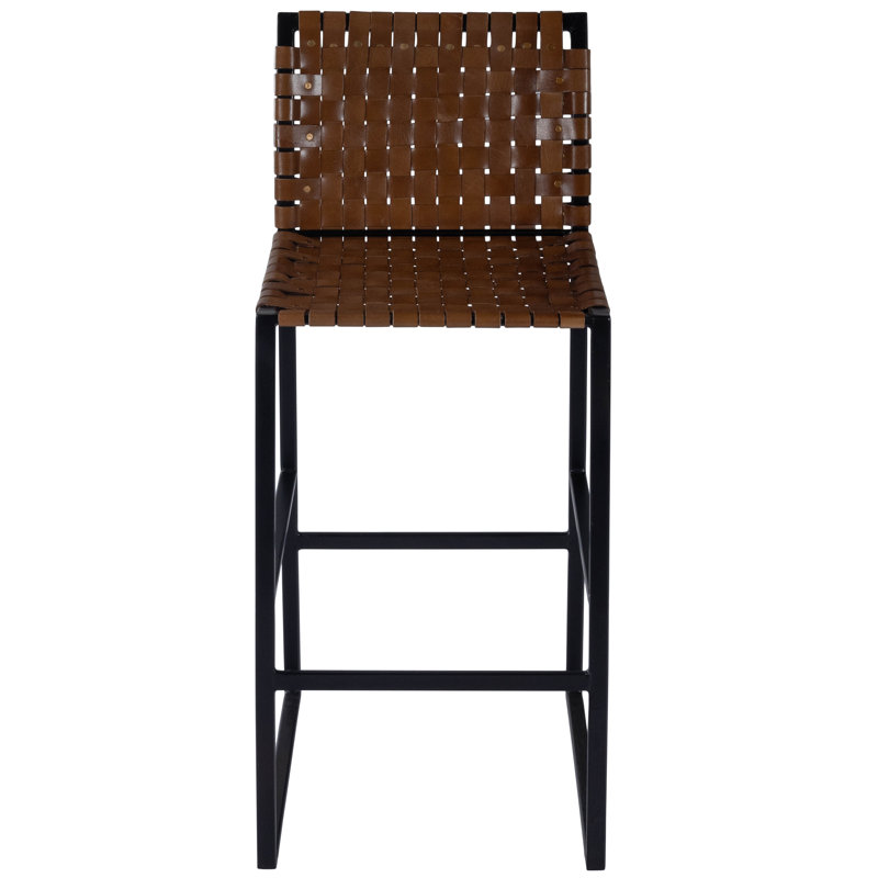 Butler Urban Brown Woven Leather Bar Stool, Bar Stool (30" Seat Height), Dark Brown/Black