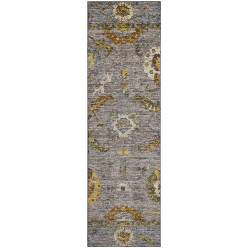 Premium Machine Washable Mayfield AMF2229 Global Rug, 2'3" x 7'6" Runner, Pewter