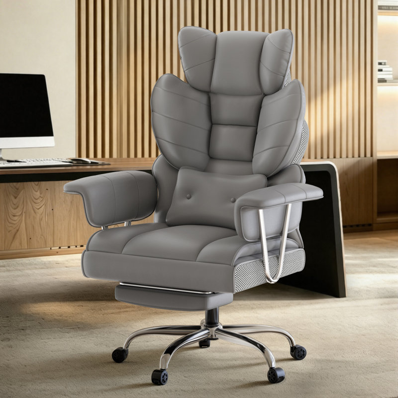 Ergonomic High Back Executive Office Chair with Retractable Footrest, Lumbar Support and Adjustable Height, Grey