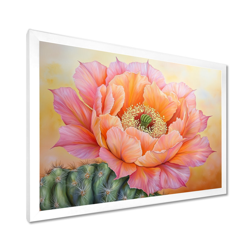 Cactus en fleurs dans le désert de Mojave I - art mural floral cactus, H 30 po x l 40 po, Blanc