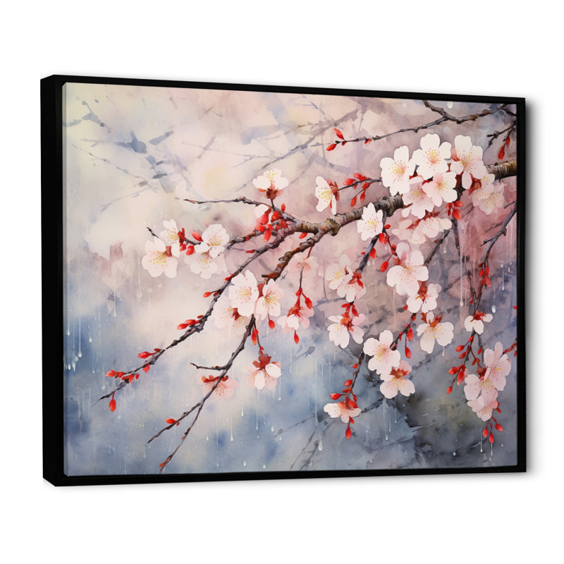 «Flower Whispers Cherry Blossoms» sur toile, H 24 po x l 32 po x P 1 po, Cadre flottant noir
