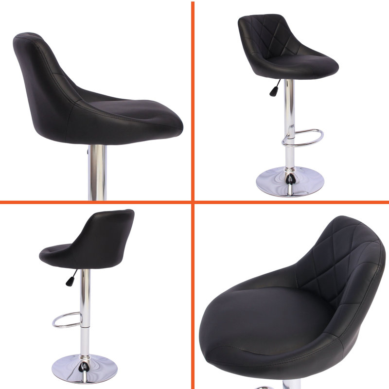Trimont Swivel Upholstered Faux Leather Adjustable Height Bar Stool, Black