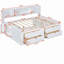 Lit de jour en bois double avec 2 armoires de chevet, tablettes supérieures et 4 tiroirs, blanc-491184756