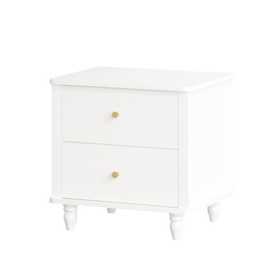 Modern 2-Drawer Nightstand, MDF Wooden Bedside Table with Round Knobs, Small Bedside Cabinet End Table for Bedroom, Living Room, Kids Room, White