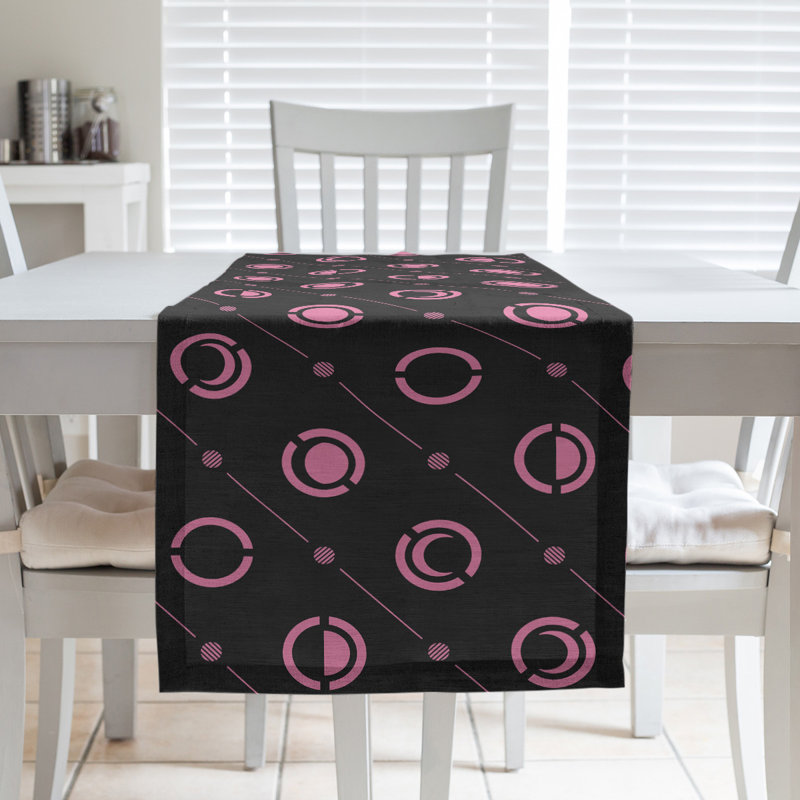 Classic Moon Phases Table Runner, 16" x 72", Ligth Pink/Black