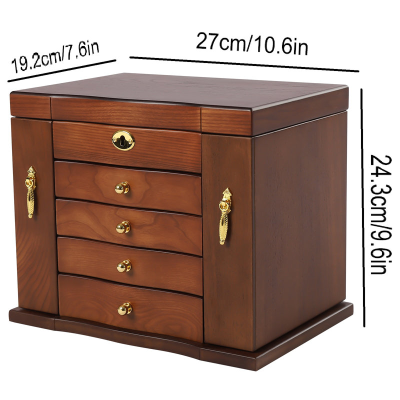 5 Layer Wooden Jewellery Box with Mirror and Combo Lock Vintage Style