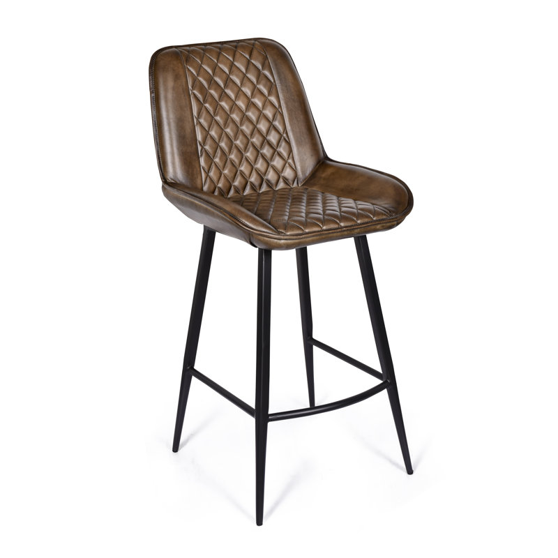 Upholstered Counter Stool with Metal Frame, Dark Brown 
