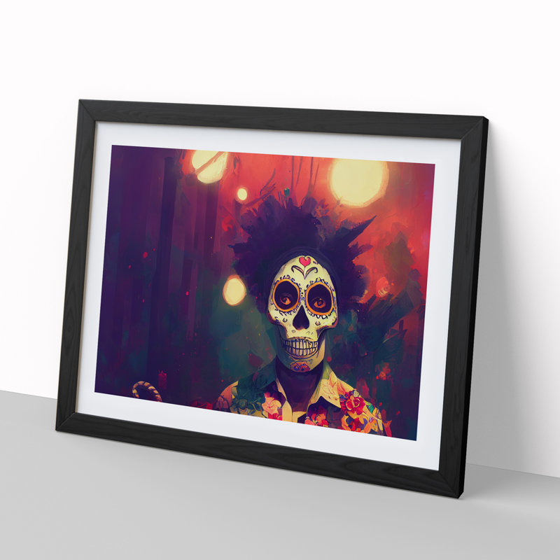 Day Of The Dead Man - Single Picture Frame Print, Black, 46cm H x 64cm W x 2cm D