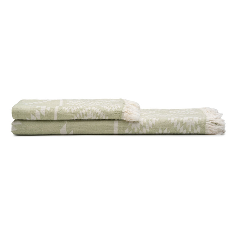 Aztec Turkish Cotton Hand Towels (Set of 2), Vert sauge