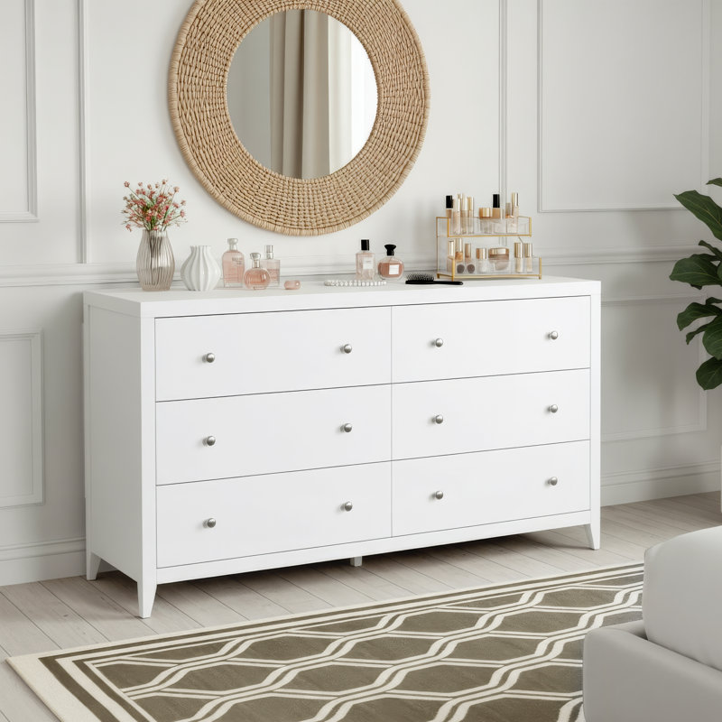 Commode rectangulaire à 6 tiroirs en bois l 60 po Dana, Blanc