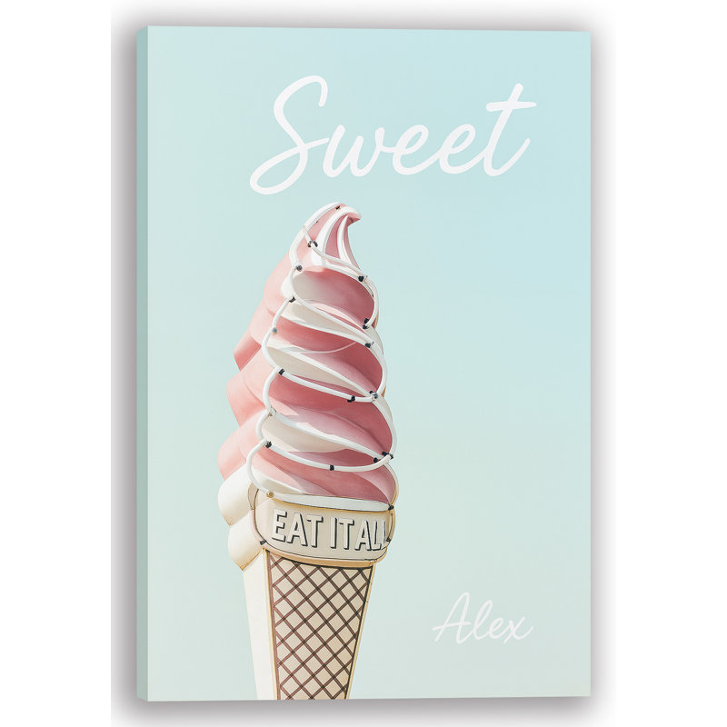 Art mural sur toile Sweet Sweet - Pink Neon Ice Cream Cone