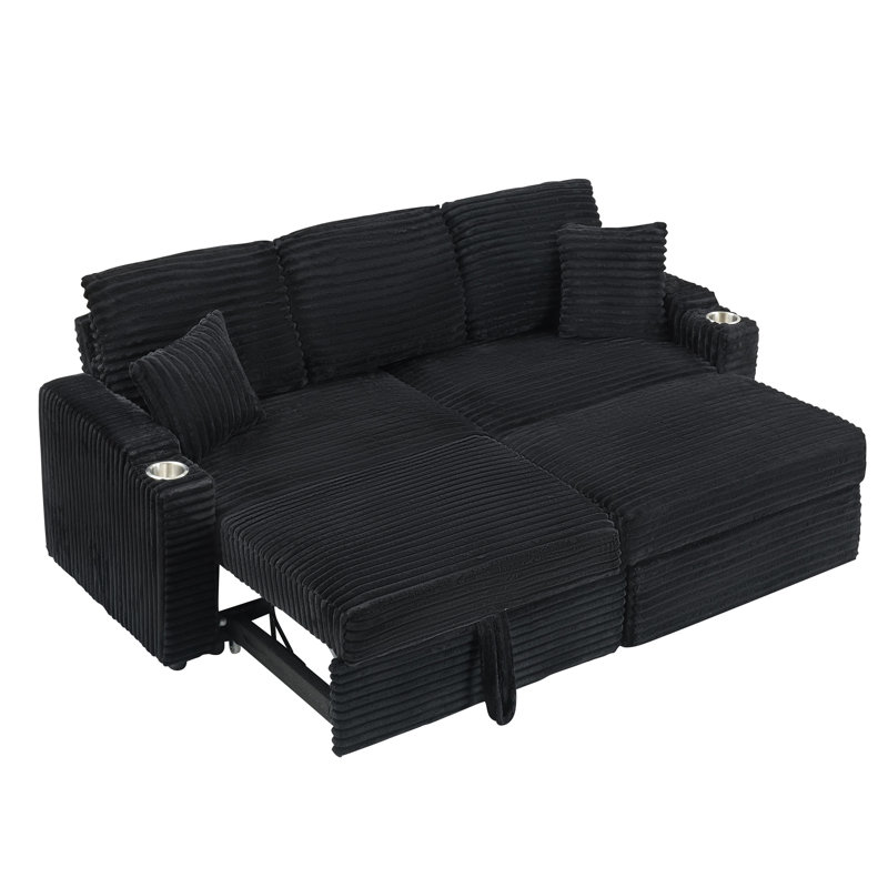 80" Loveseats Sofa With Ottoman, Black