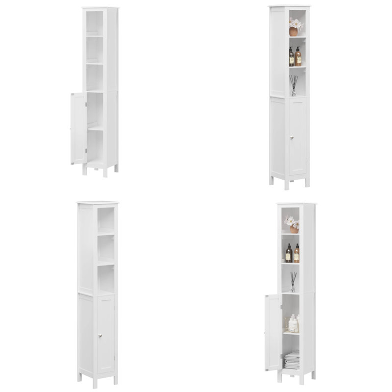 66.9" Slim White Tower — Reversible Door & Open Compartments for Your Any-Room Solution