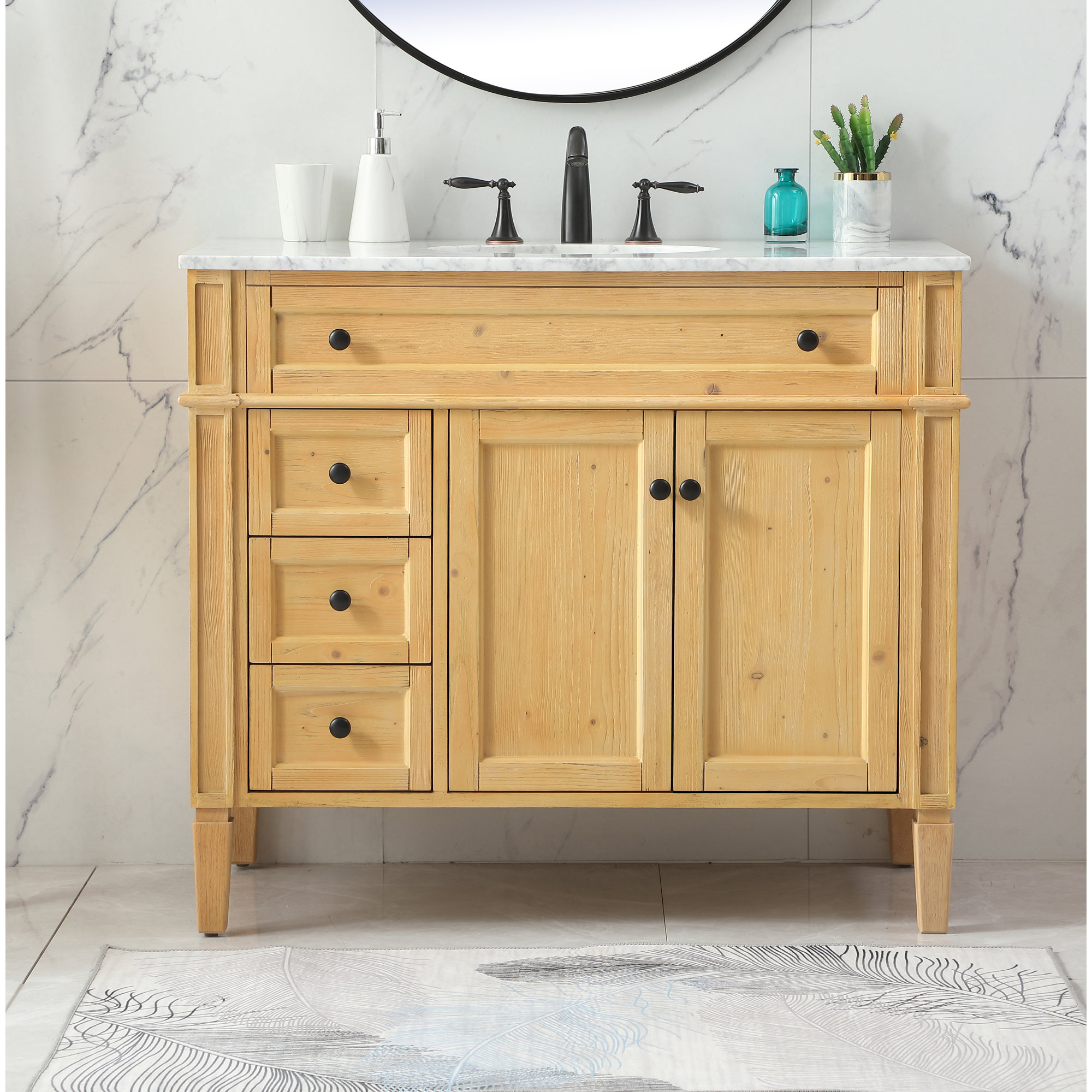 Rivers 40" Free-Standing Single Bathroom Vanity Set with Marble Vanity Top, Light Brown