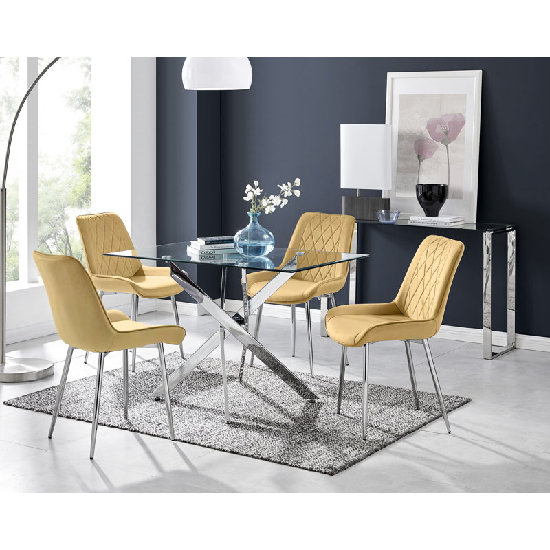 Lenworth Dining Set with 4 Chairs, Silver, Black