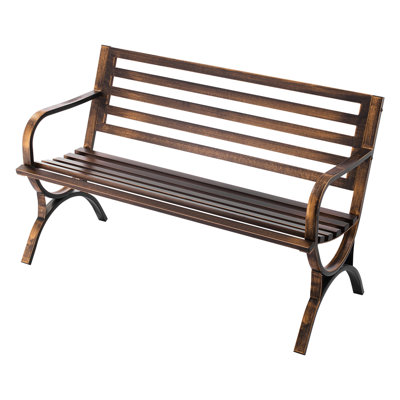 Banc d'extérieur de 127 cm (50 po) avec structure métallique à lattes, assise confortable et incurvée pour porche et terrasse, montage rapide.