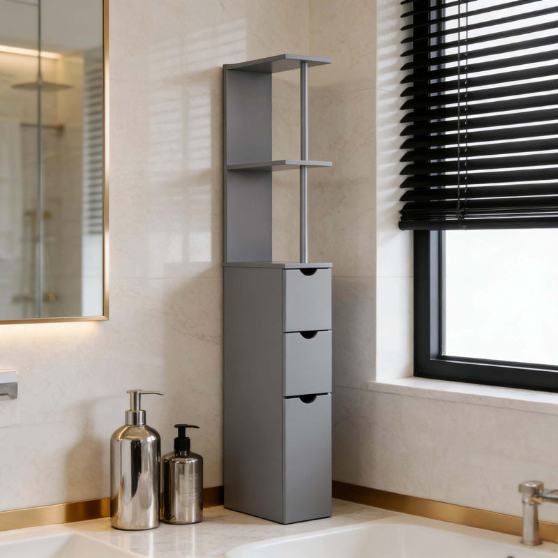 Tour de rangement mince et autoportante verticale, armoire de rangement pour salle de bain étroite, Gris