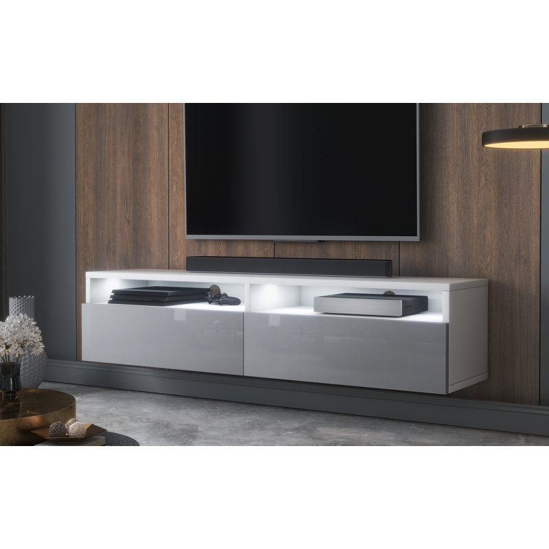 Nayara Unfinished TV Stand for TVs up to 65", Matt White/Glossy Grey