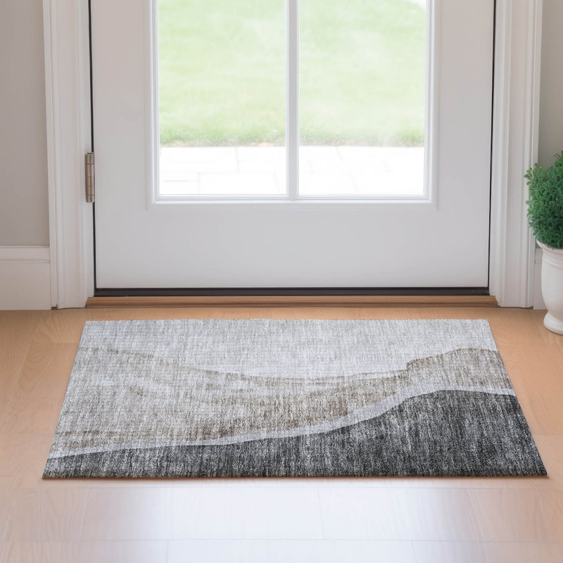Premium Machine Washable Prisco Charcoal Rug, Rectangle 1'8" x 2'6"