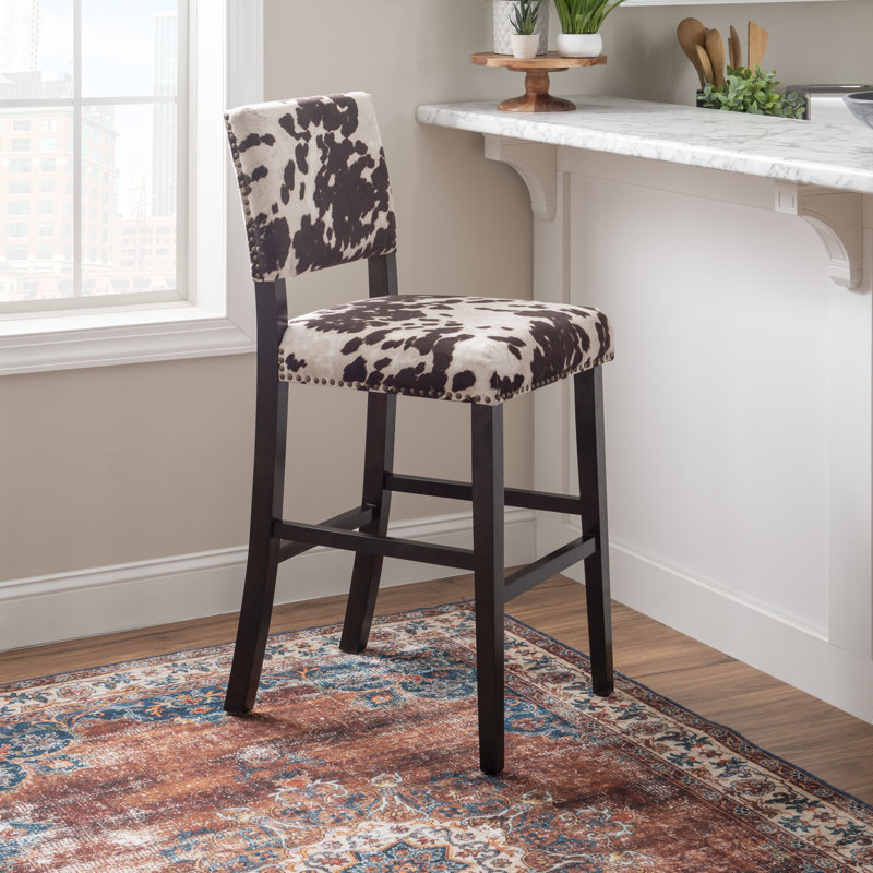 Kias Upholstered Nailhead Trim Counter and Bar Stool, Ivory/Brown, Bar Stool (30" Seat Height)