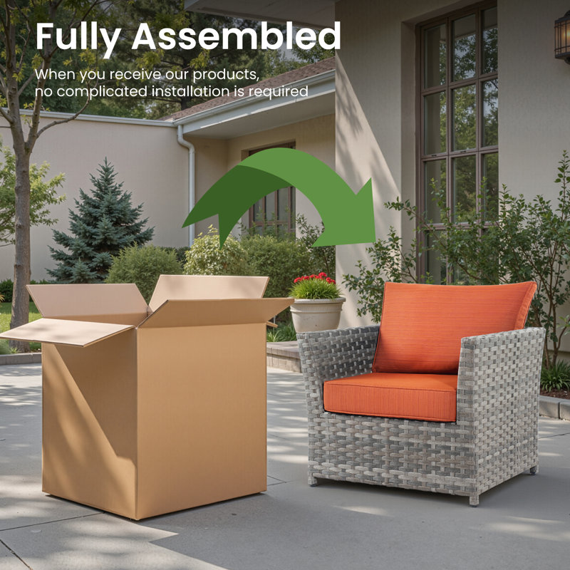 Ignatz 8 - Person No Assembly Required Patio conversation Set, Outdoor Sectional With Cushions, Orange Red, Gray