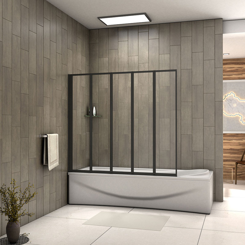 Glenlee 1400mm Height 5 Folding Pivot Shower Bath Screen Panel, Framed Color Optional, Black