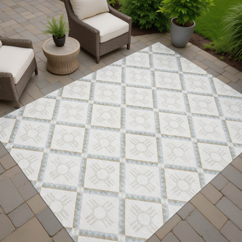Tapis géométrique intérieur / extérieur lavable à la machine Chantille ACN2686, Ivoire ivoire, 3 pi x 5 pi